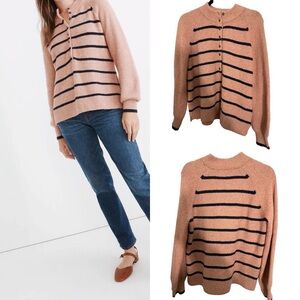 Madewell Pembury Henley Mockneck Sweater in Stripe Heather Quartz XS
